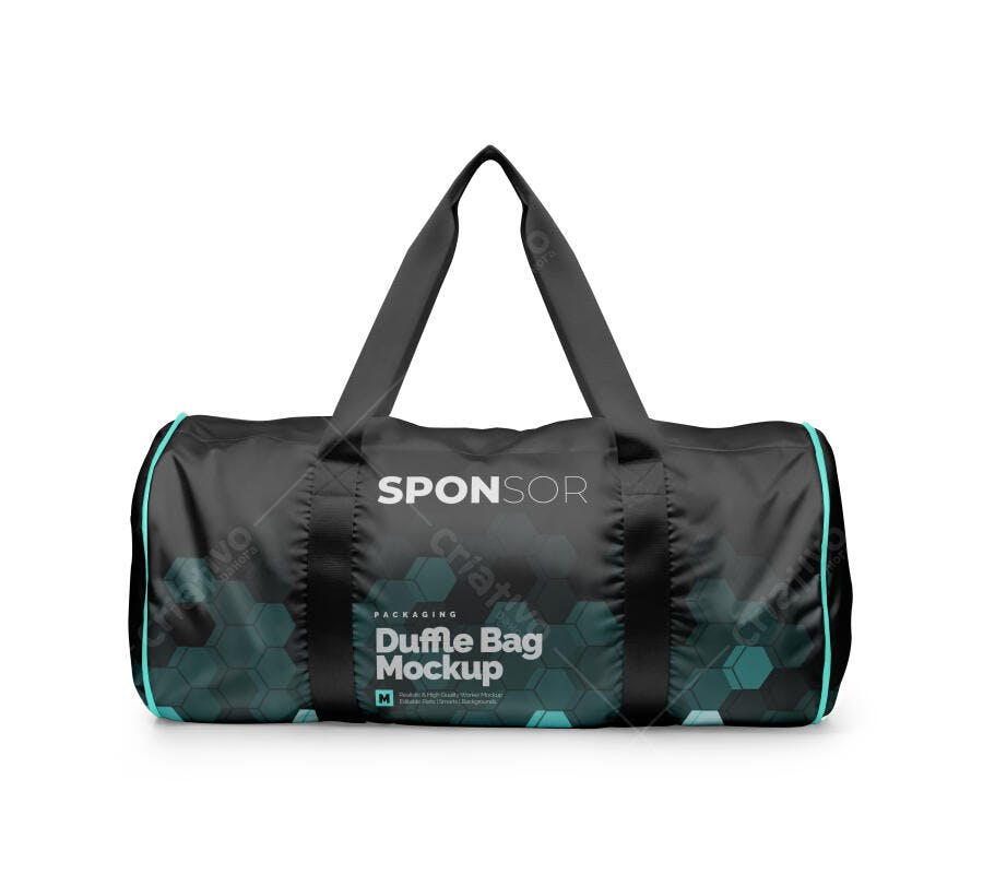 Mockup Bolsa Esportiva Duffle Bag Preta Frontal Editável