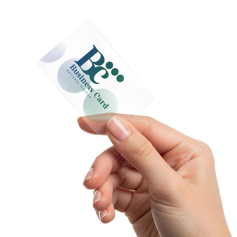 Mockup Cartão de Visita Transparente Mãos Segurando Editável