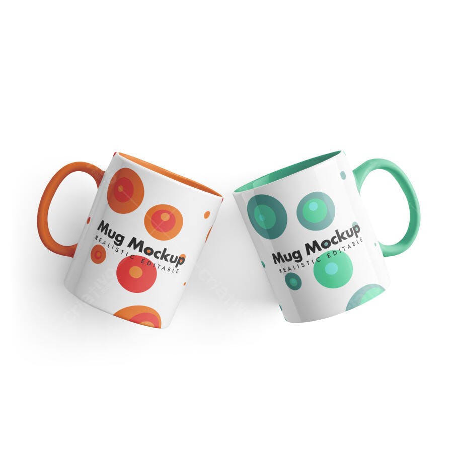 Mockup Caneca Branca Alça Colorida Fundo Branco Editável