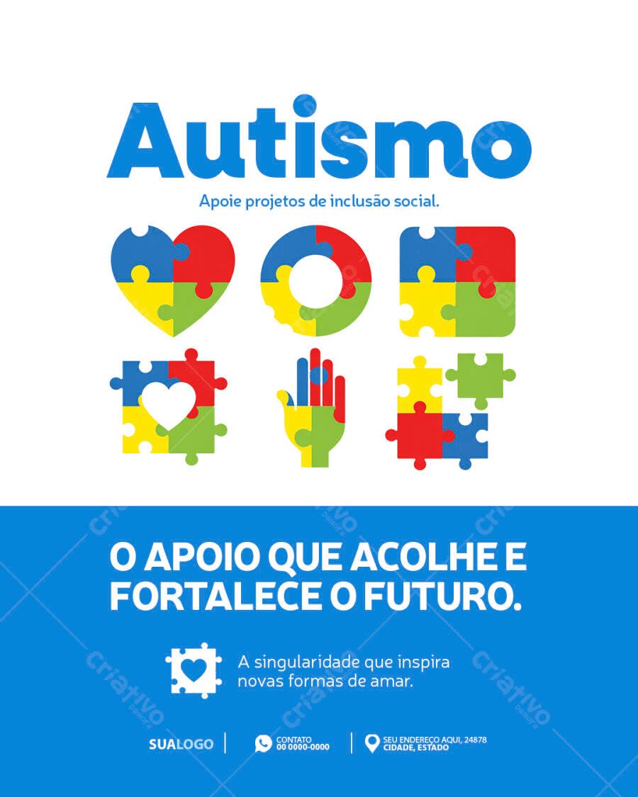 Flyer Conscientização Autismo Inclusão Social PSD Editável