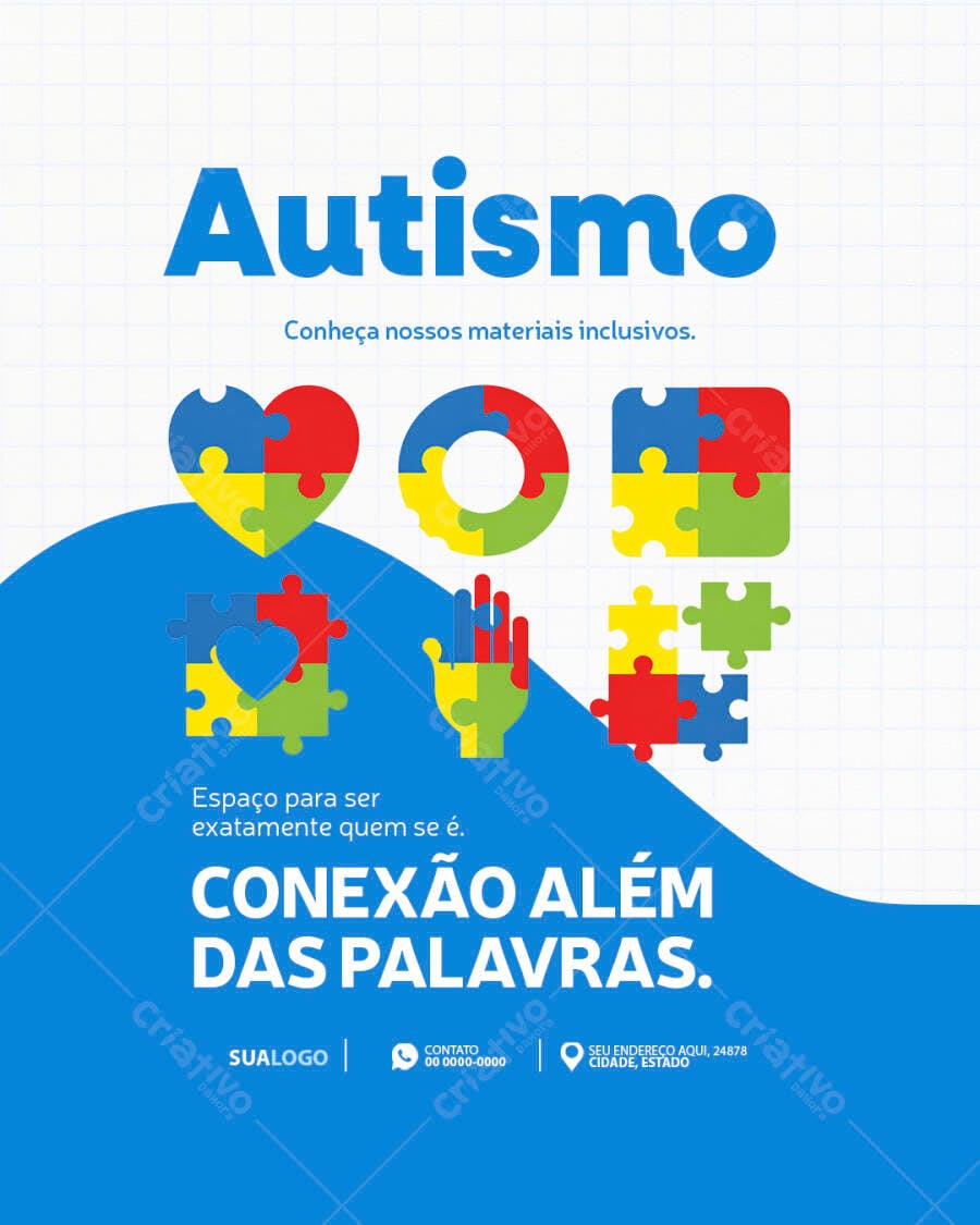 Flyer Conscientização Autismo Quebra-Cabeça PSD Editável