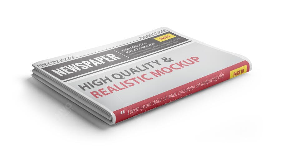 Mockup Jornal Dobrado Realista Fundo Branco Editável