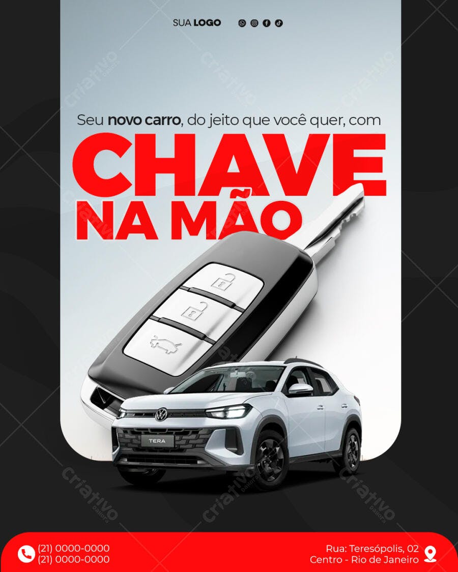 Post Instagram Concessionária Carro Chave na Mão PSD Editável