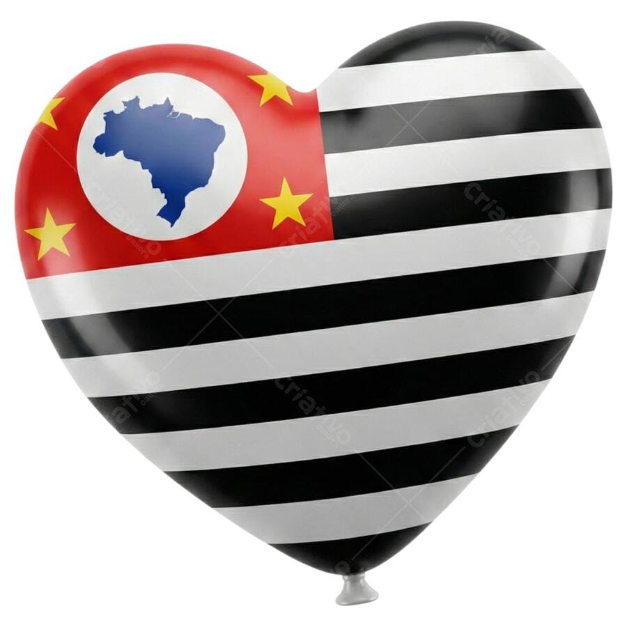 Elemento 3D Balão Coração Bandeira São Paulo PNG Fundo Transparente