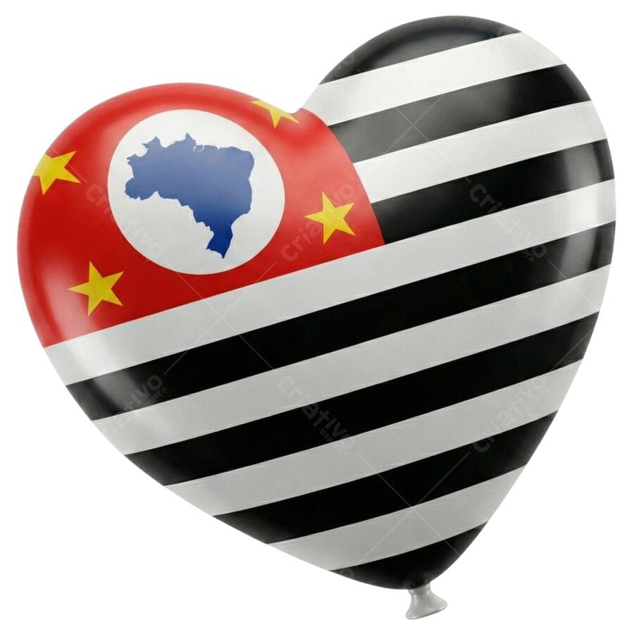 Elemento 3D Balão Coração Bandeira São Paulo PNG Fundo Transparente