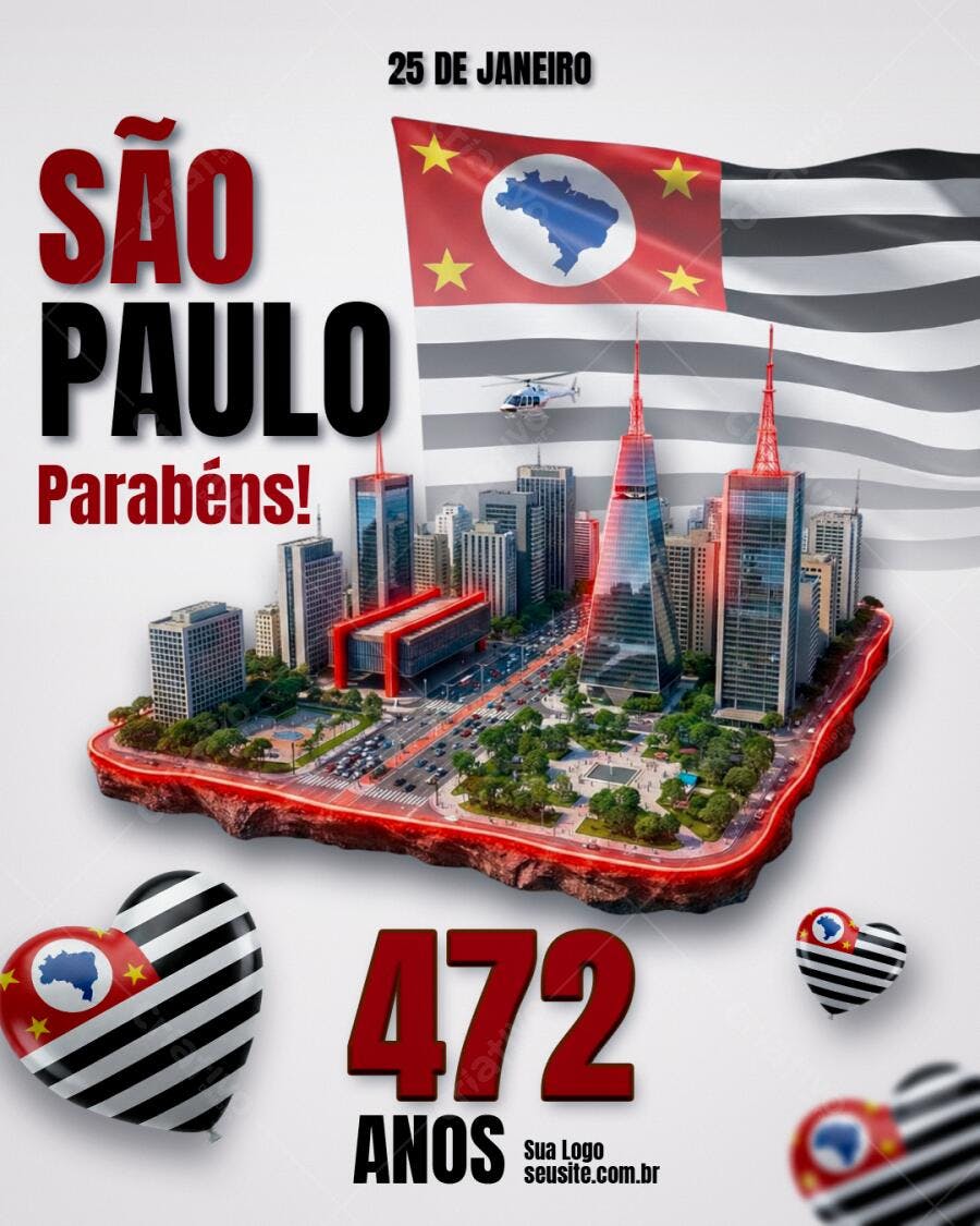 Post São Paulo Aniversário 25 de Janeiro PSD Editável