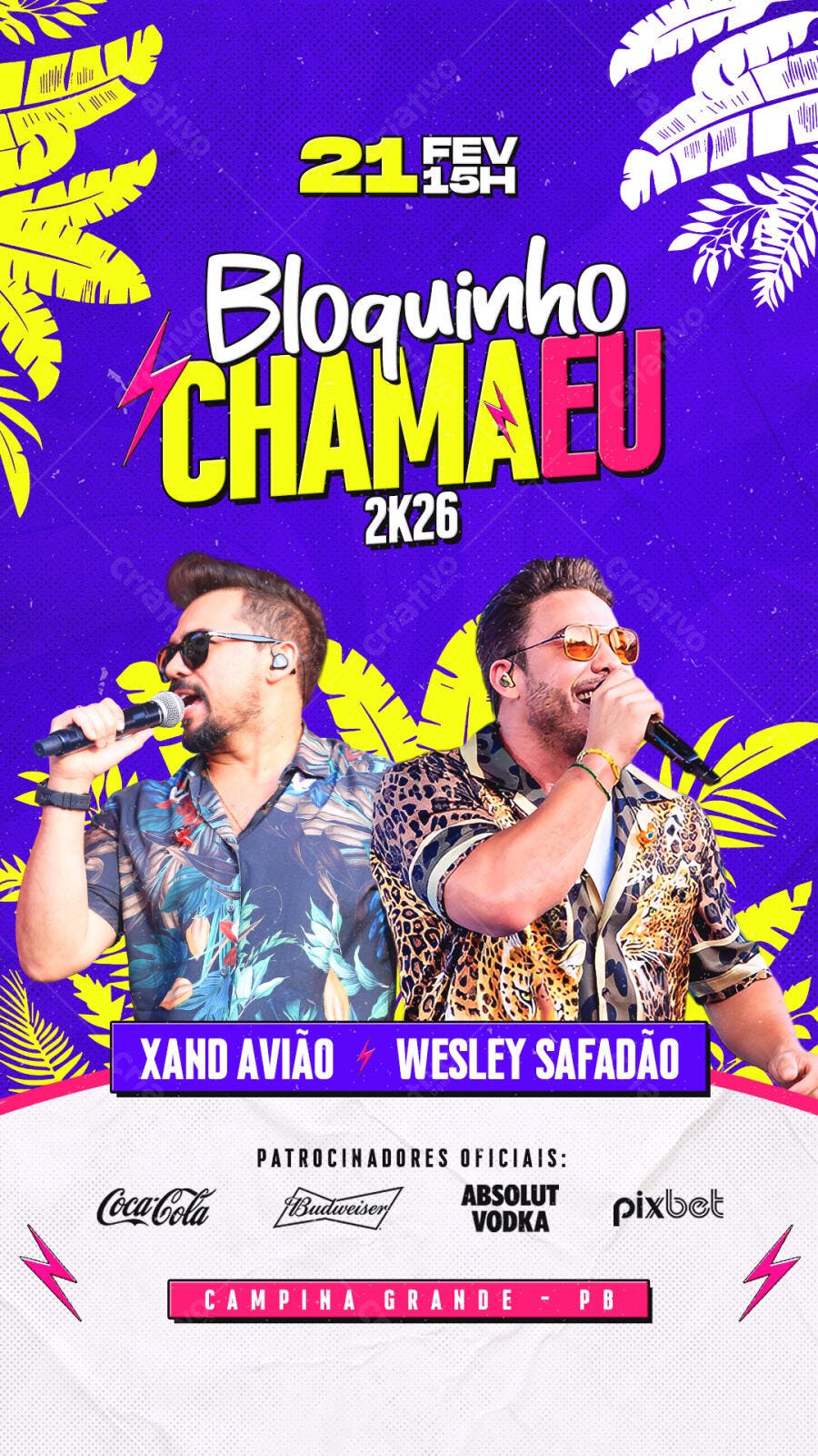 Flyer Bloco de Carnaval Fevereiro 21 Xand Avião Wesley Safadão PSD Editável