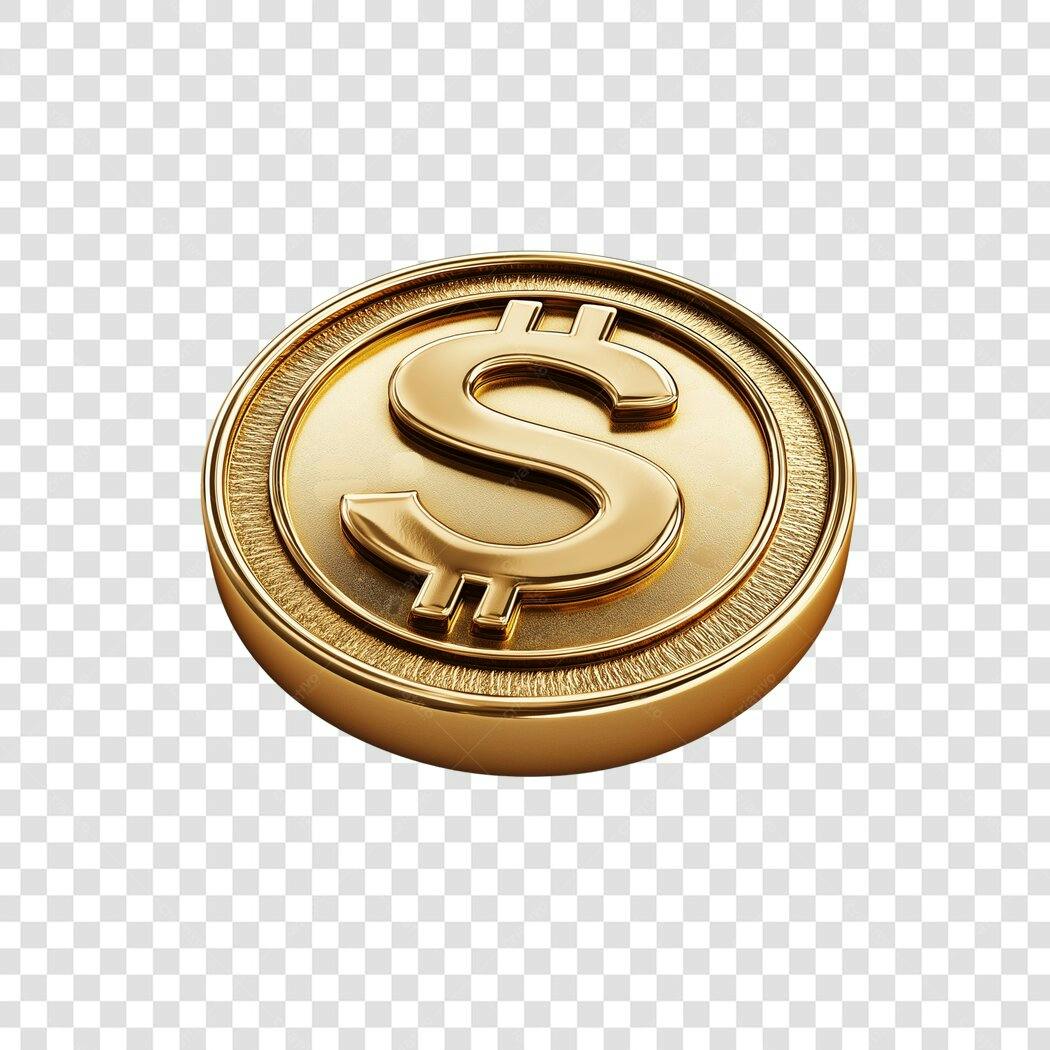 Elemento 3D Moeda Dólar Dourada Dinheiro PNG Fundo Transparente