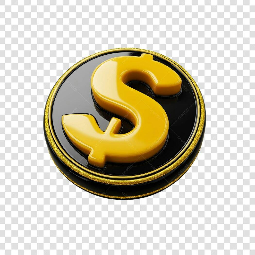 Elemento 3D Símbolo Dólar Moeda Financeira PNG Fundo Transparente