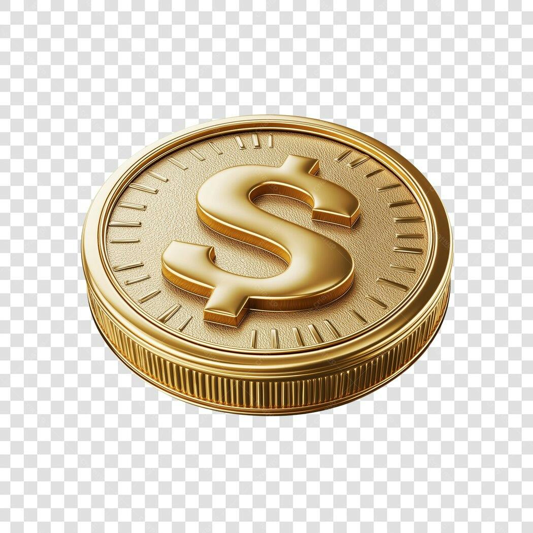 Elemento 3D Moeda Dólar Dourada Dinheiro PNG Fundo Transparente