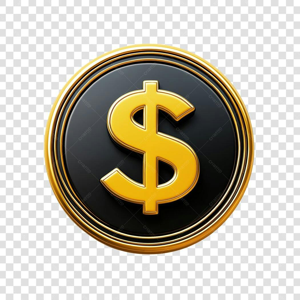 Elemento 3D Moeda Dólar Símbolo Financeiro PNG Fundo Transparente