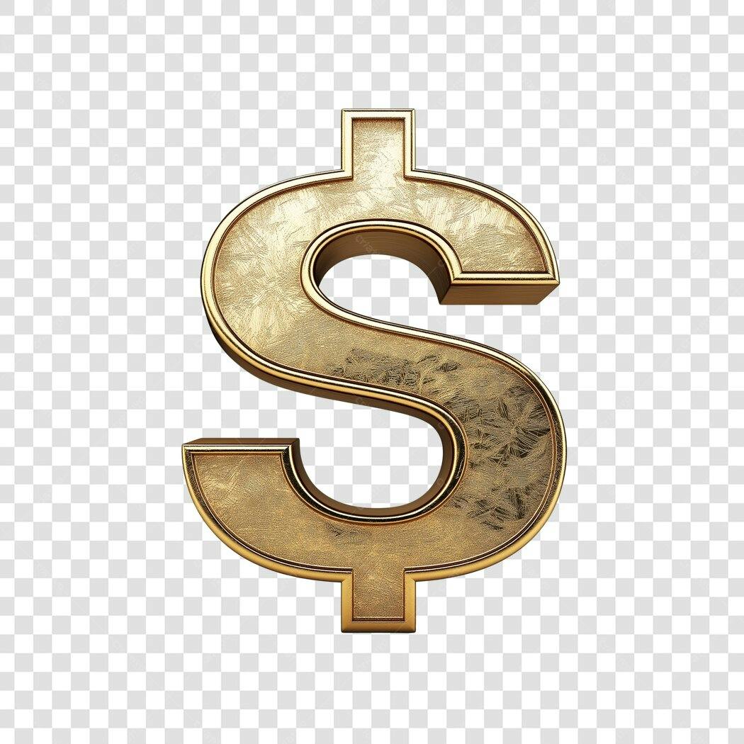 Elemento 3D Símbolo Dólar Dourado Textura PNG Fundo Transparente