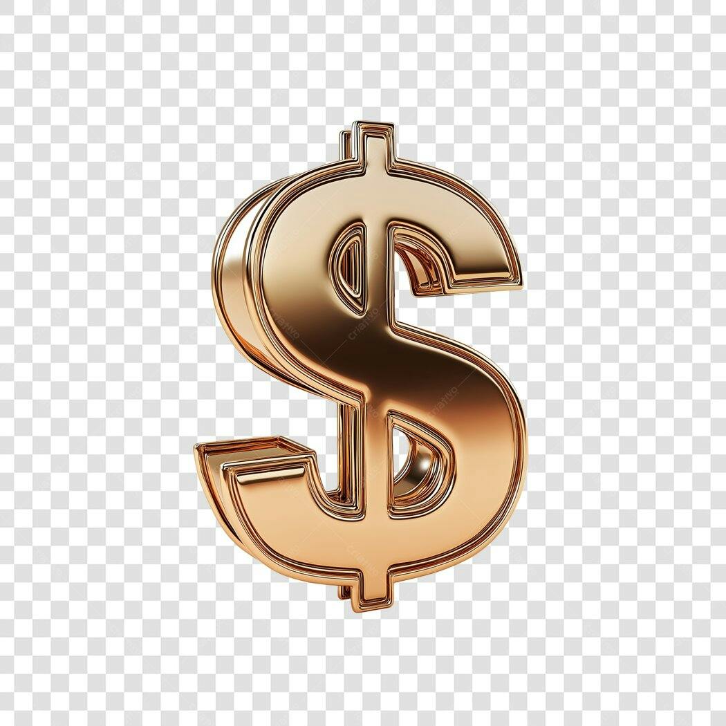 Elemento 3D Símbolo Dólar Dourado PNG Fundo Transparente