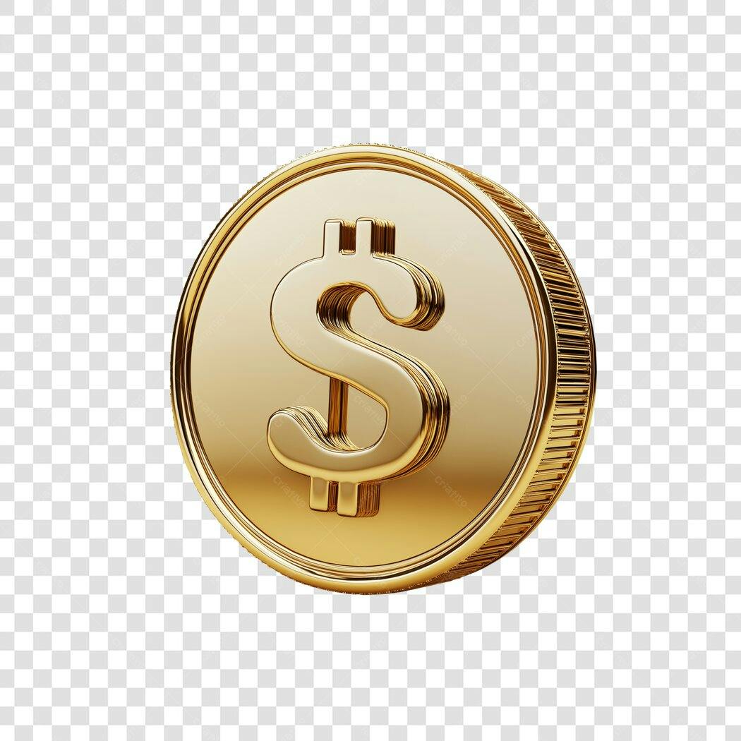 Elemento 3D Moeda Dólar Dourada Financeiro PNG Fundo Transparente