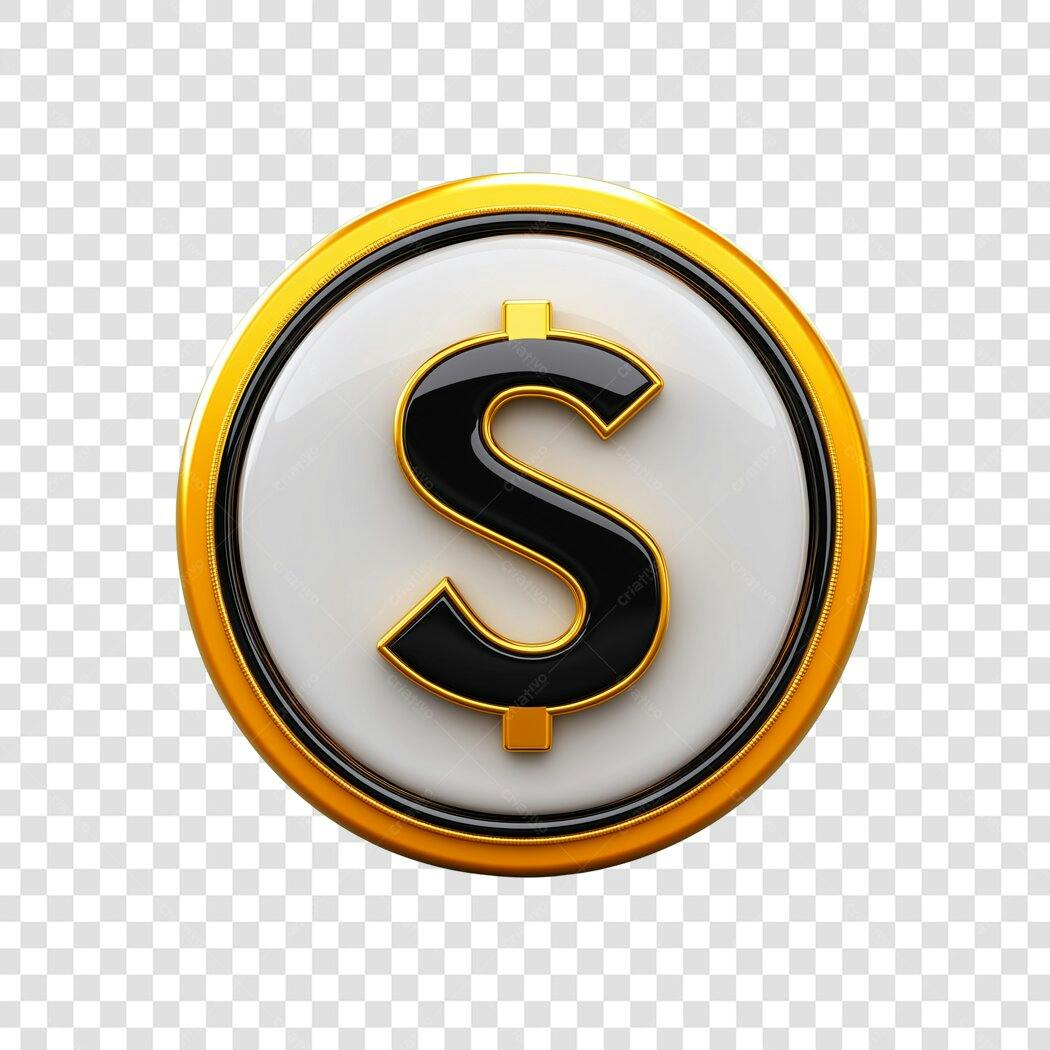 Elemento 3D Moeda Dólar Símbolo Financeiro PNG Fundo Transparente