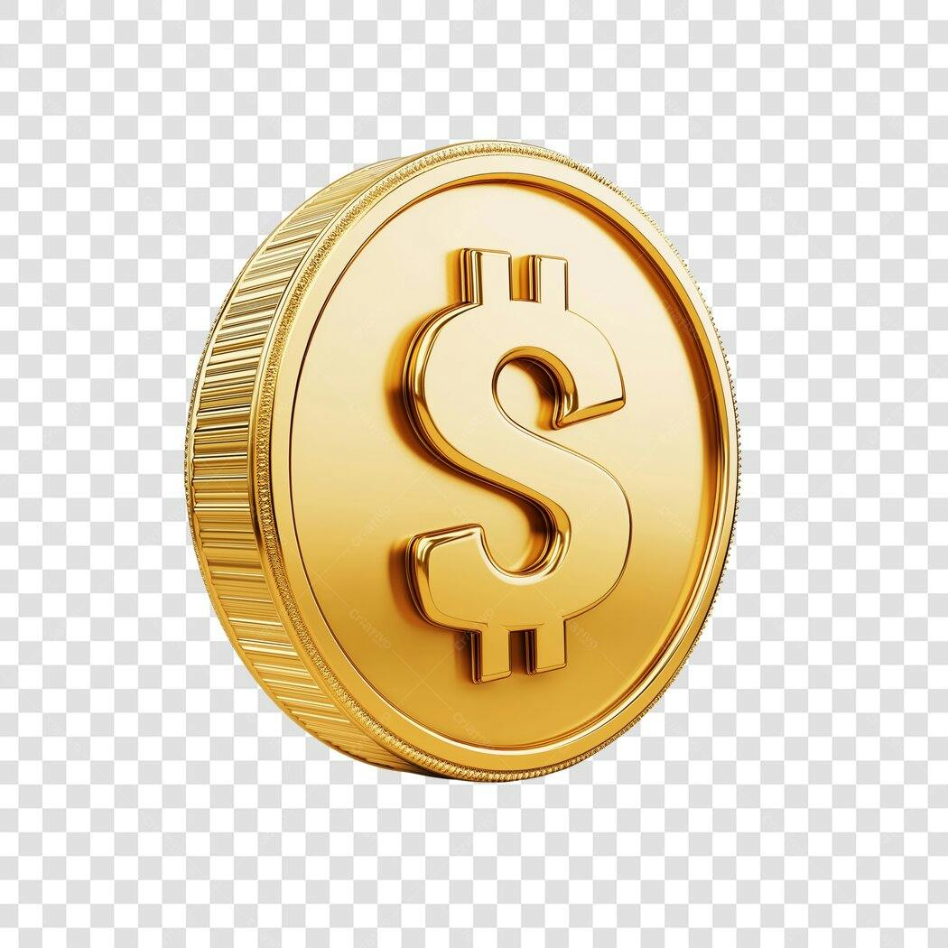Elemento 3D Moeda Dólar Dourada Financeiro PNG Fundo Transparente