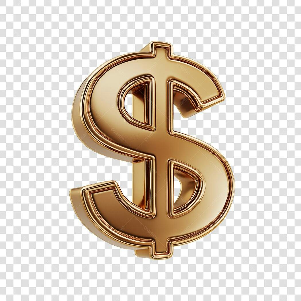 Elemento 3D Símbolo Dólar Dourado PNG Fundo Transparente