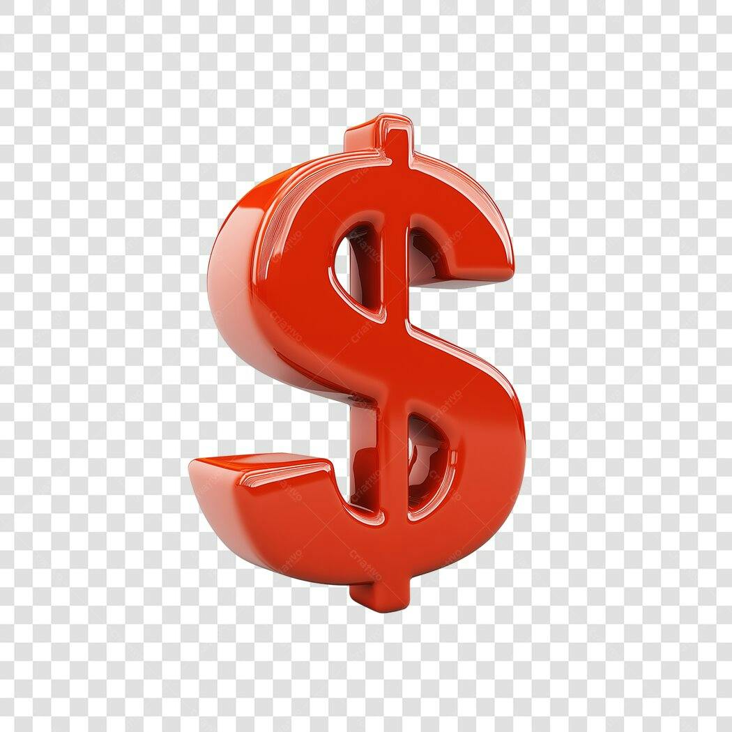 Elemento 3D Símbolo Dólar Vermelho PNG Fundo Transparente