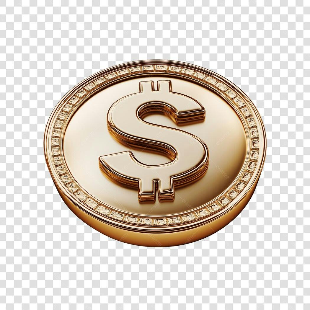 Elemento 3D Moeda Dólar Dourada PNG Fundo Transparente