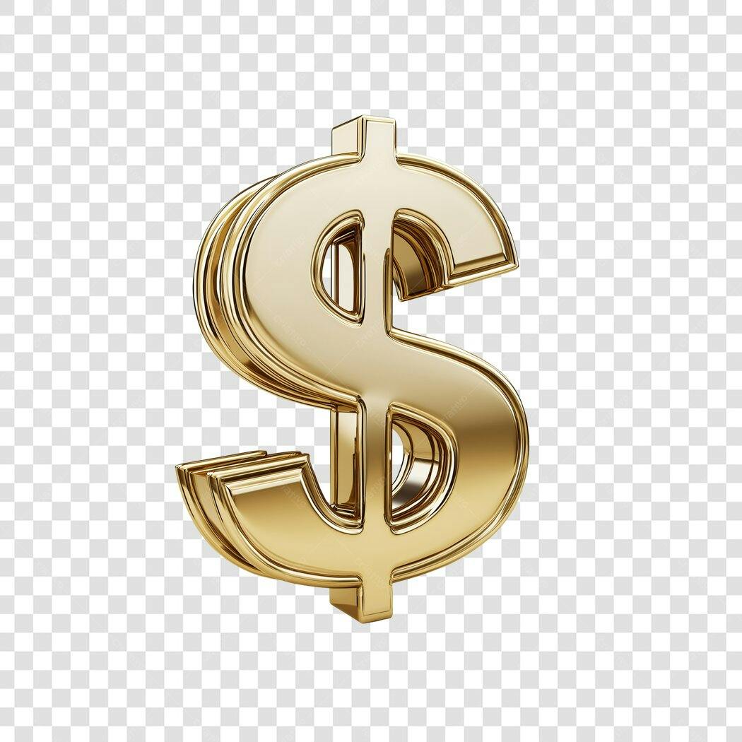 Elemento 3D Símbolo Dólar Dourado PNG Fundo Transparente
