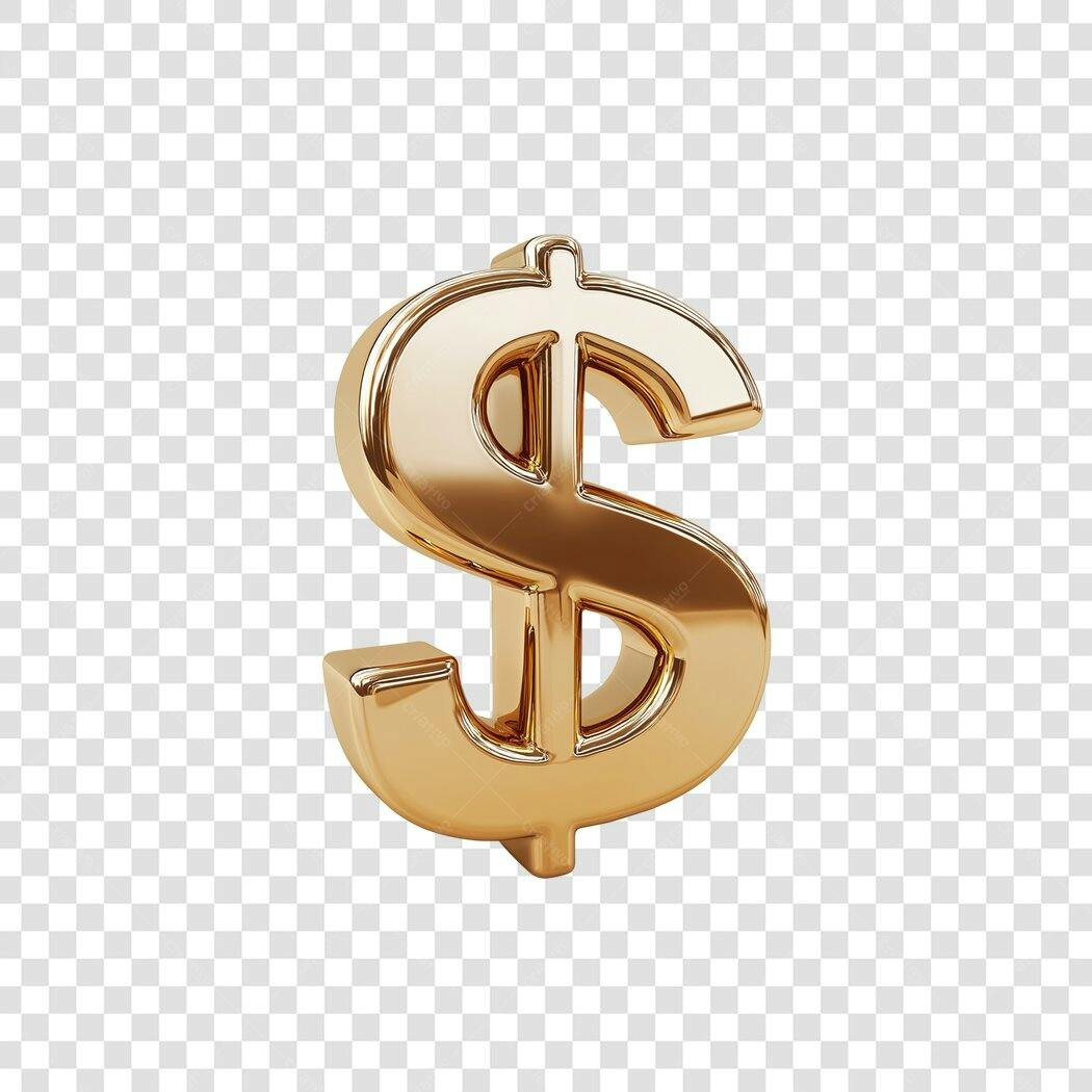 Elemento 3D Símbolo Dólar Dourado PNG Fundo Transparente