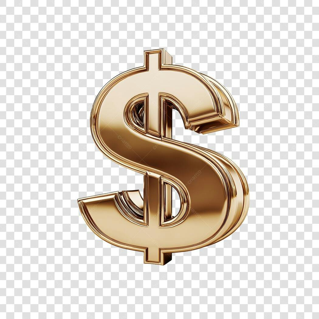 Elemento 3D Símbolo Dólar Dourado PNG Fundo Transparente
