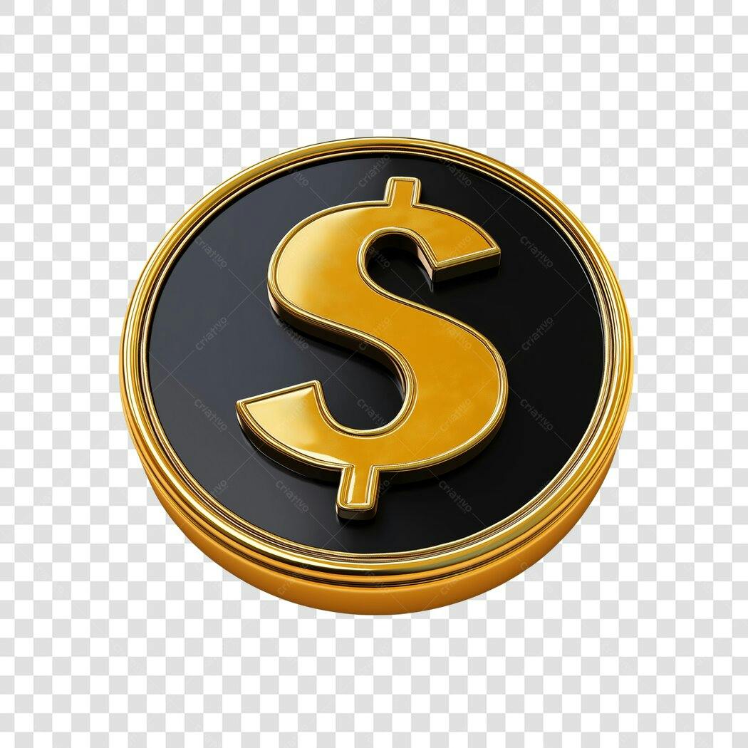 Elemento 3D Dólar Moeda Símbolo Financeiro PNG Fundo Transparente