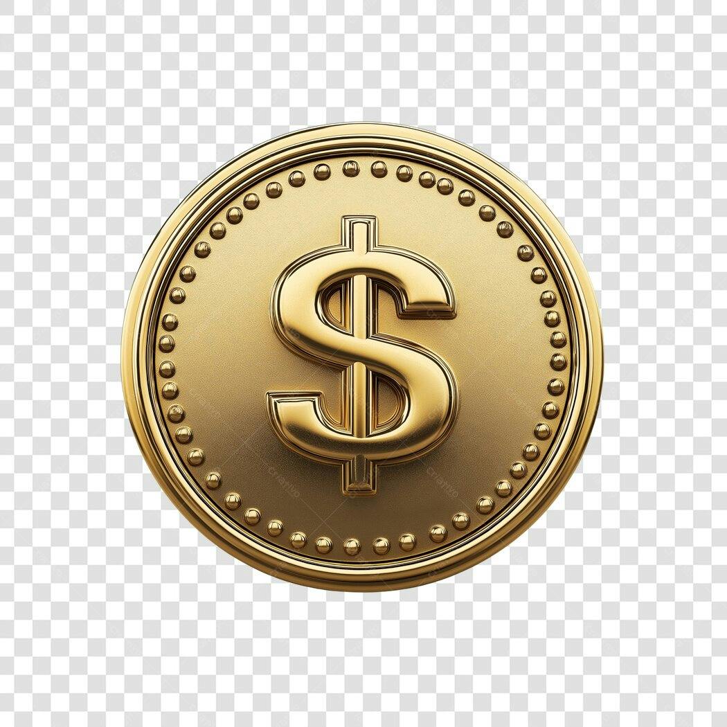 Elemento 3D Moeda Dólar Dourada PNG Fundo Transparente