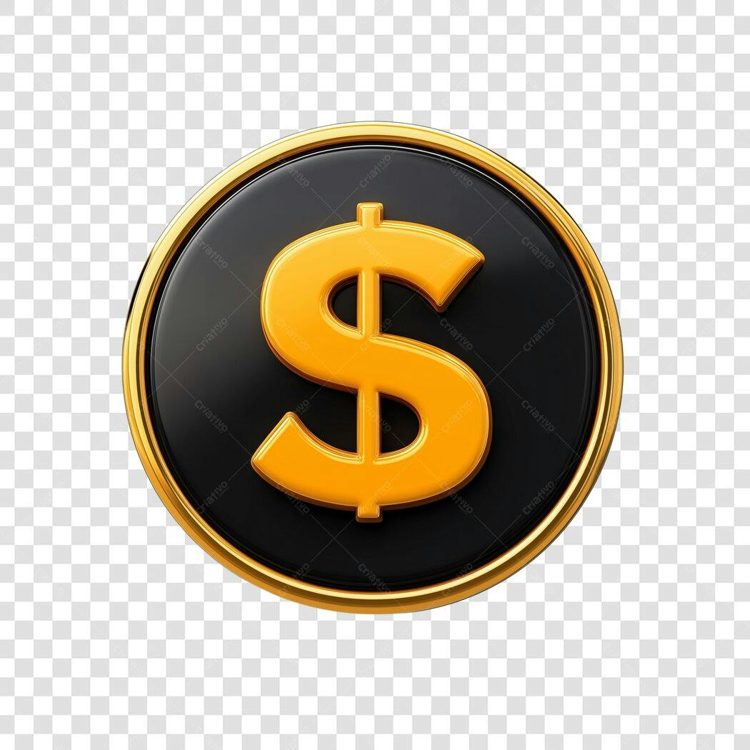 Elemento 3D Ícone Dólar Dourado Moeda PNG Fundo Transparente