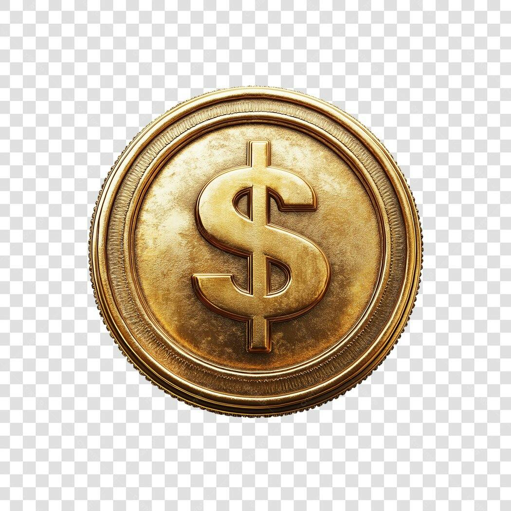 Elemento 3D Moeda Dólar Dourada PNG Fundo Transparente