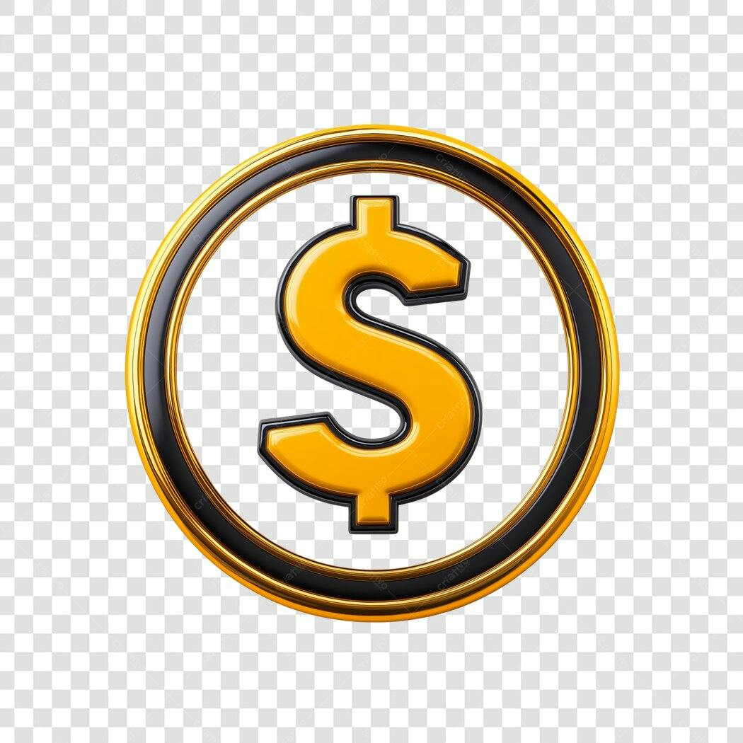 Elemento 3D Ícone Dólar Dourado Moeda PNG Fundo Transparente