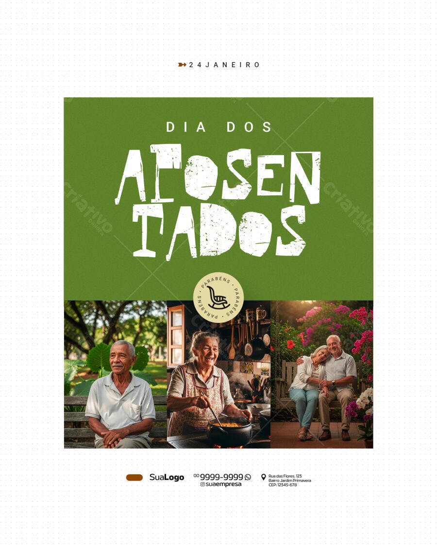 Post Instagram Dia dos Aposentados 24 de Janeiro PSD Editável