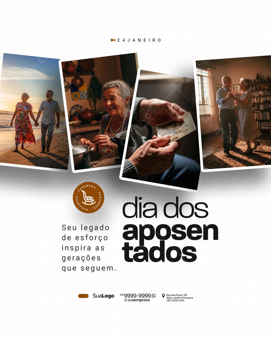 Flyer Dia dos Aposentados 24 de Janeiro PSD Editável
