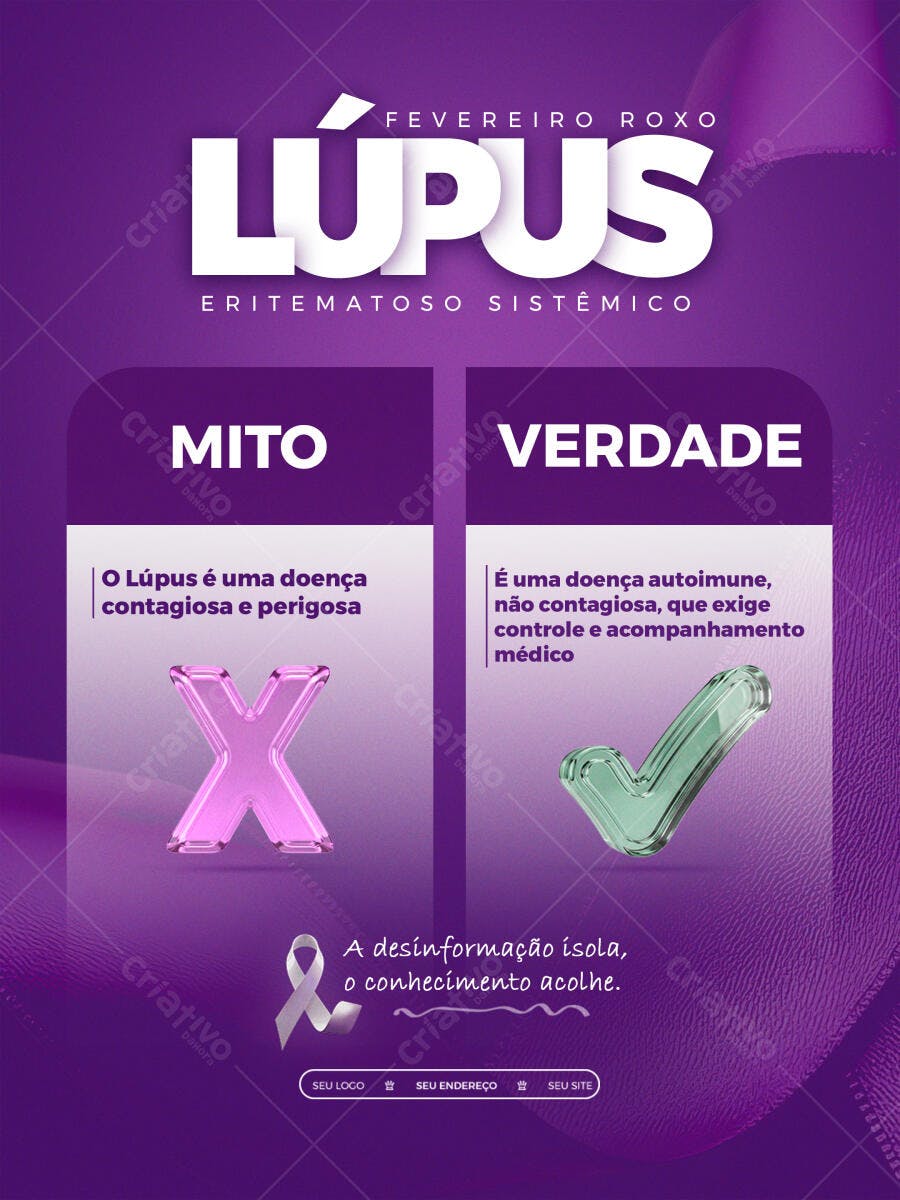 Post Fevereiro Roxo Lúpus Eritematoso Sistêmico PSD Editável