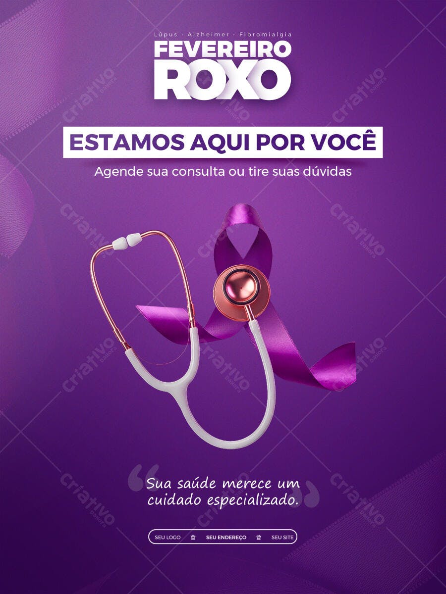 Post Instagram Fevereiro Roxo Saúde PSD Editável