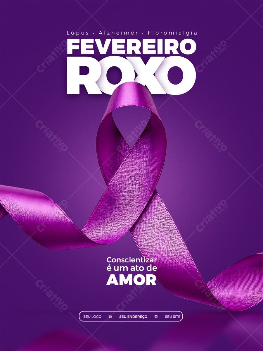 Post Fevereiro Roxo Conscientização Saúde PSD Editável