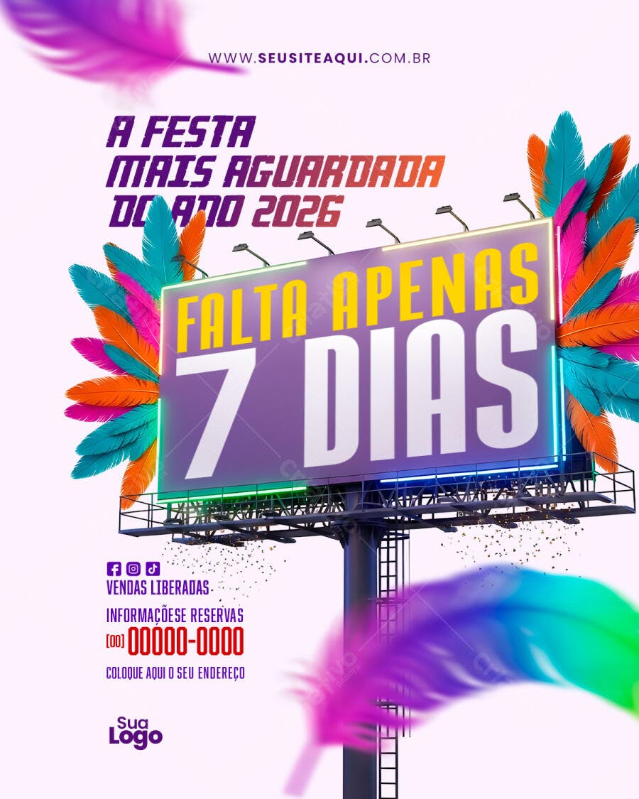 Post Instagram Carnaval Contagem Regressiva PSD Editável