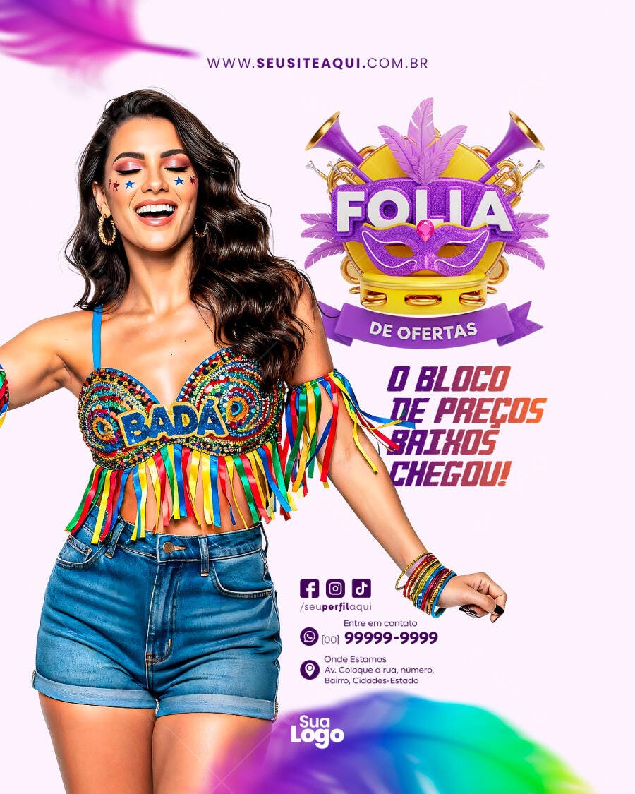 Post Instagram Carnaval Folia de Ofertas PSD Editável
