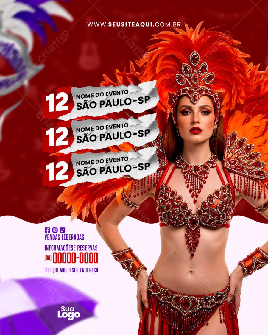 Flyer Carnaval Fevereiro Evento Festa PSD Editável