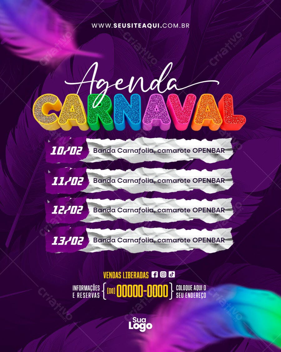 Agenda Carnaval Fevereiro Evento PSD Editável