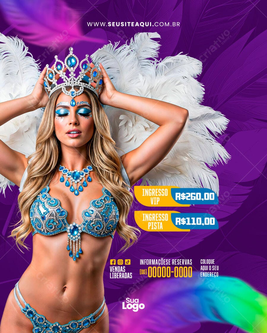 Flyer Carnaval Fevereiro Evento Festa PSD Editável