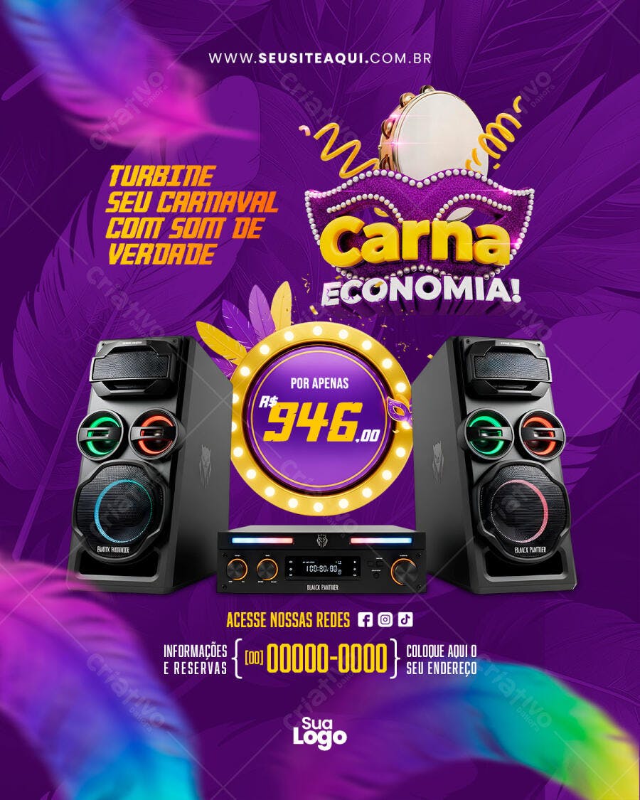 Post Instagram Carnaval Som Eletrônicos PSD Editável