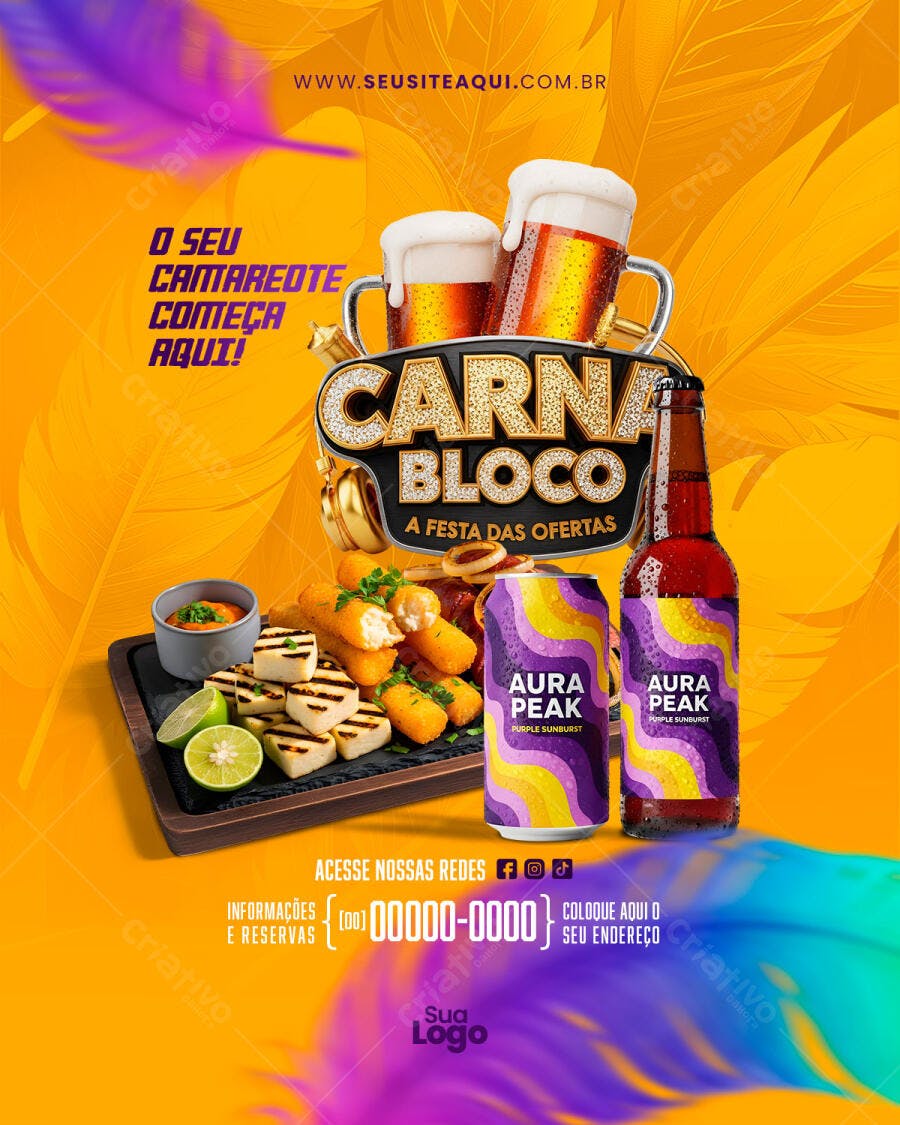 Post Instagram Carnaval CarnaBloco Bar PSD Editável