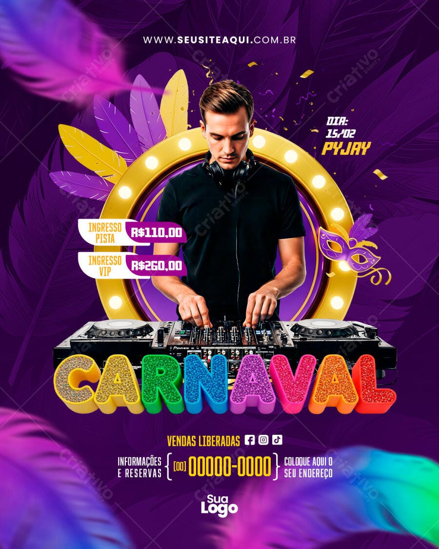 Flyer Carnaval Fevereiro Festa DJ Balada PSD Editável