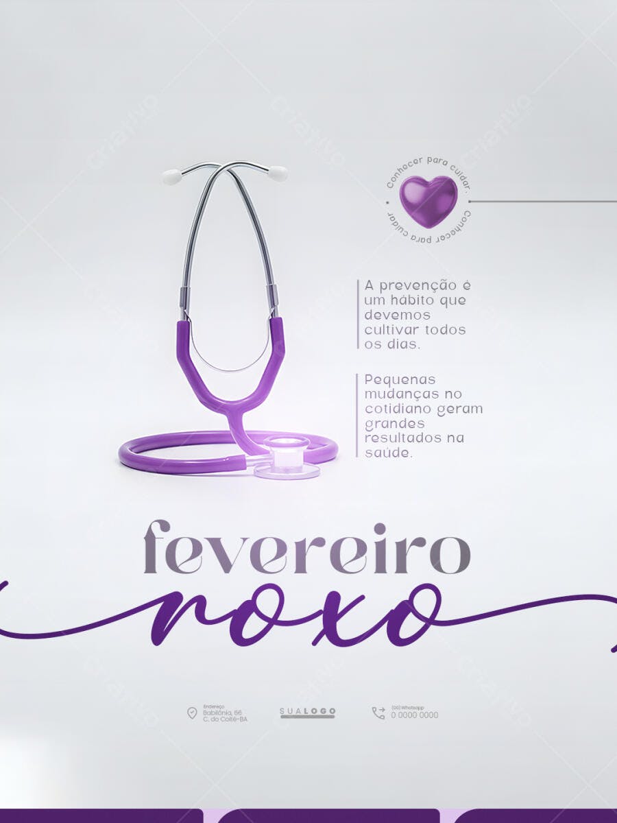 Flyer Fevereiro Roxo Conscientização Saúde PSD Editável