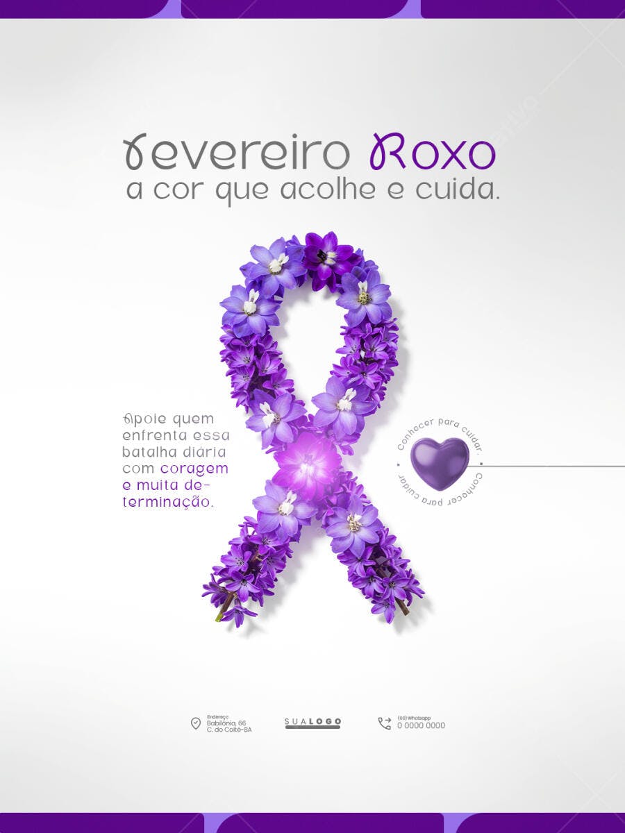 Post Fevereiro Roxo Conscientização Saúde PSD Editável