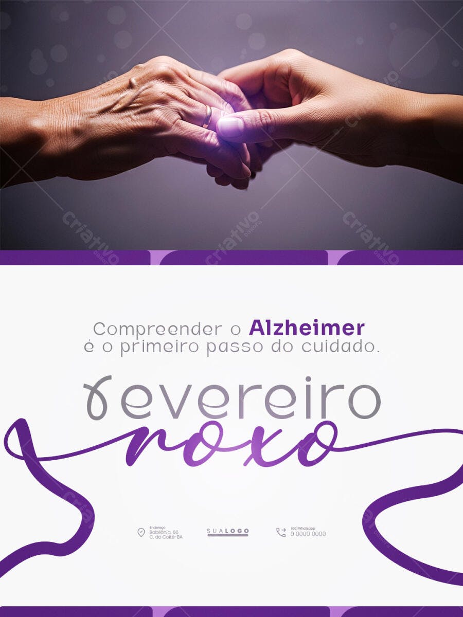 Flyer Fevereiro Roxo Alzheimer Saúde PSD Editável