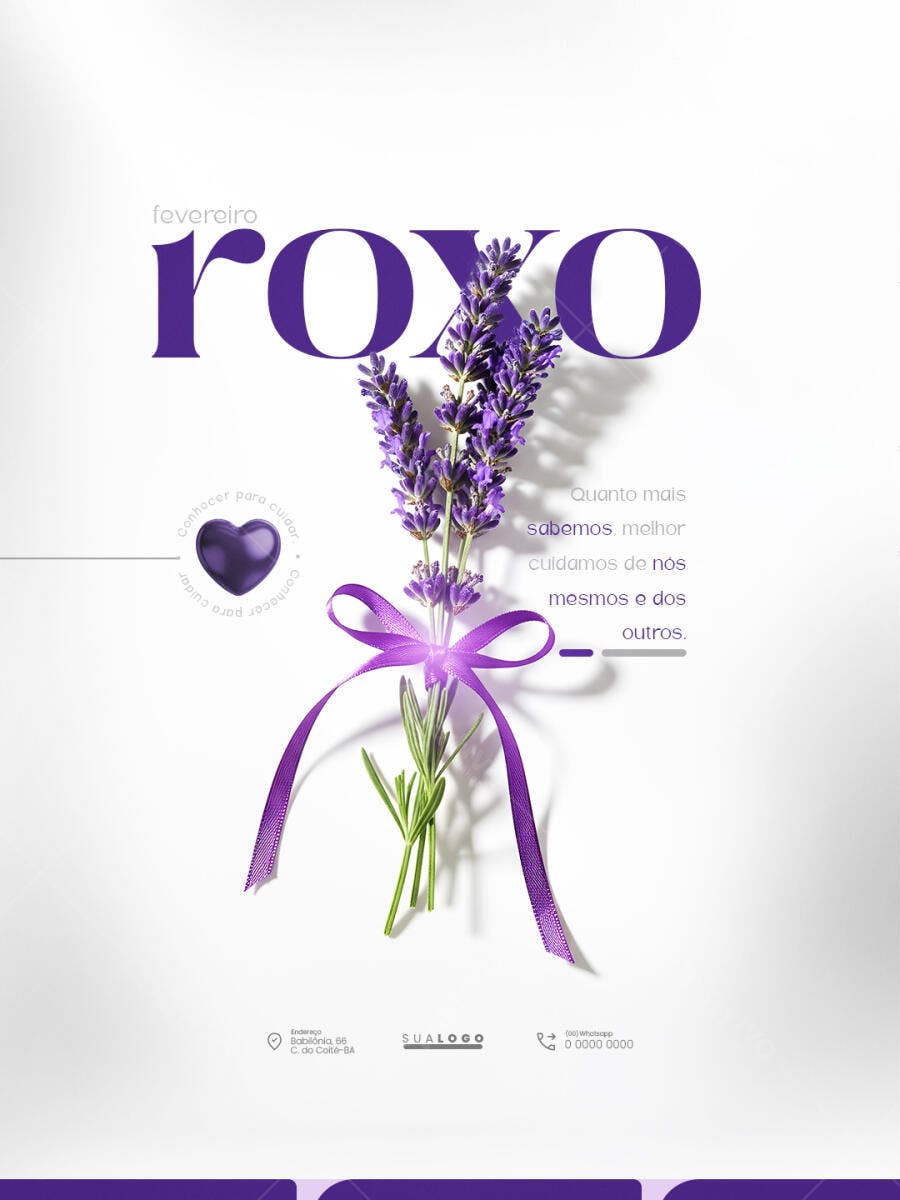 Post Instagram Fevereiro Roxo Lavanda PSD Editável