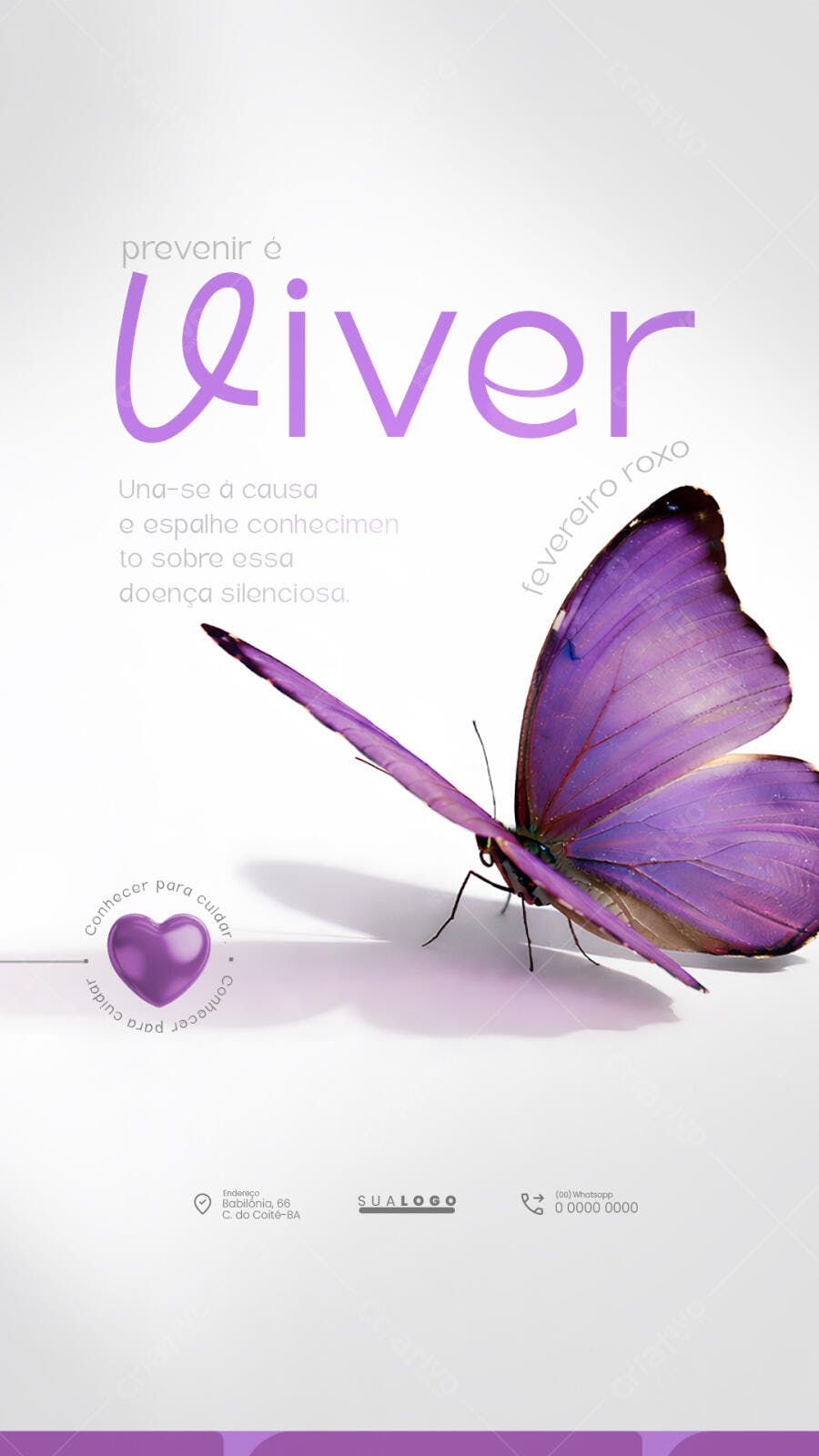 Post Instagram Fevereiro Roxo Prevenir Viver PSD Editável