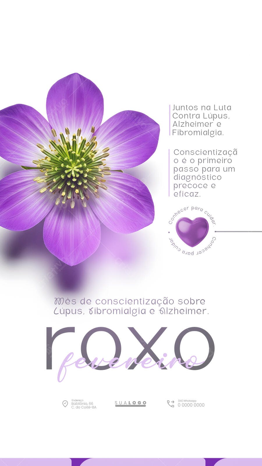 Post Instagram Fevereiro Roxo Saúde Conscientização PSD Editável